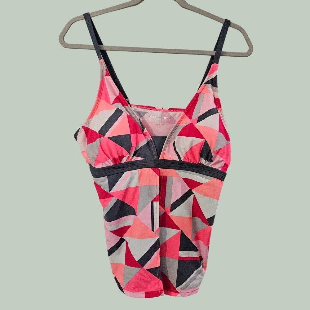 Free Country Womens Geometric Tankini Top Coral Pink Grey XL SA612266 NEW